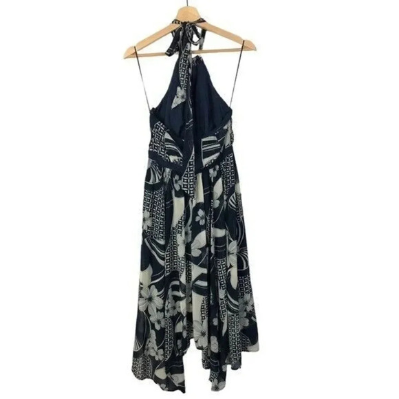 Modcloth Blue & White Floral Chiffon Halter Midi Dress S - Picture 2 of 4